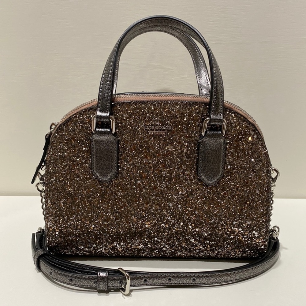 Kate Spade- Laurel Way Mini Riley Glitter Satchel/ Crossbody in Gun Metal